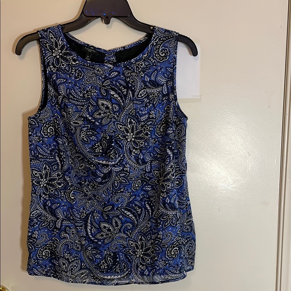 Talbots Blue Black white bandanna print Sleeveless Top Sz 8p